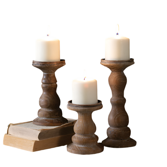 WOODEN PILLAR CANDLE SET