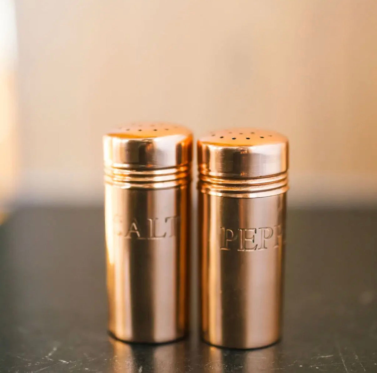 COPPER SALT + PEPPER SHAKERS