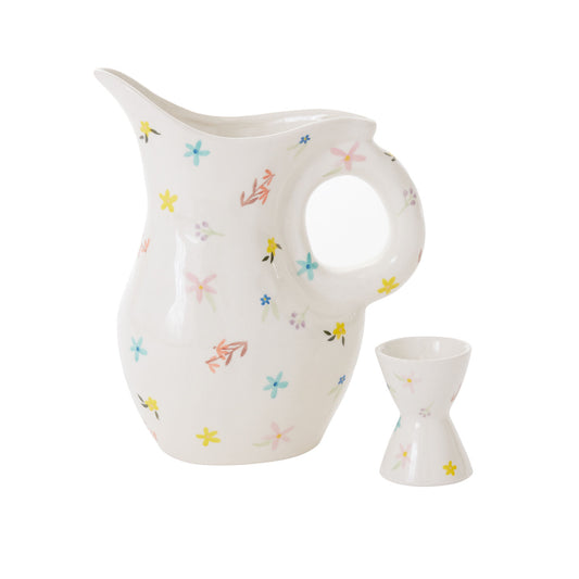 FLORAL PITCHER + 4 EGG CUPS